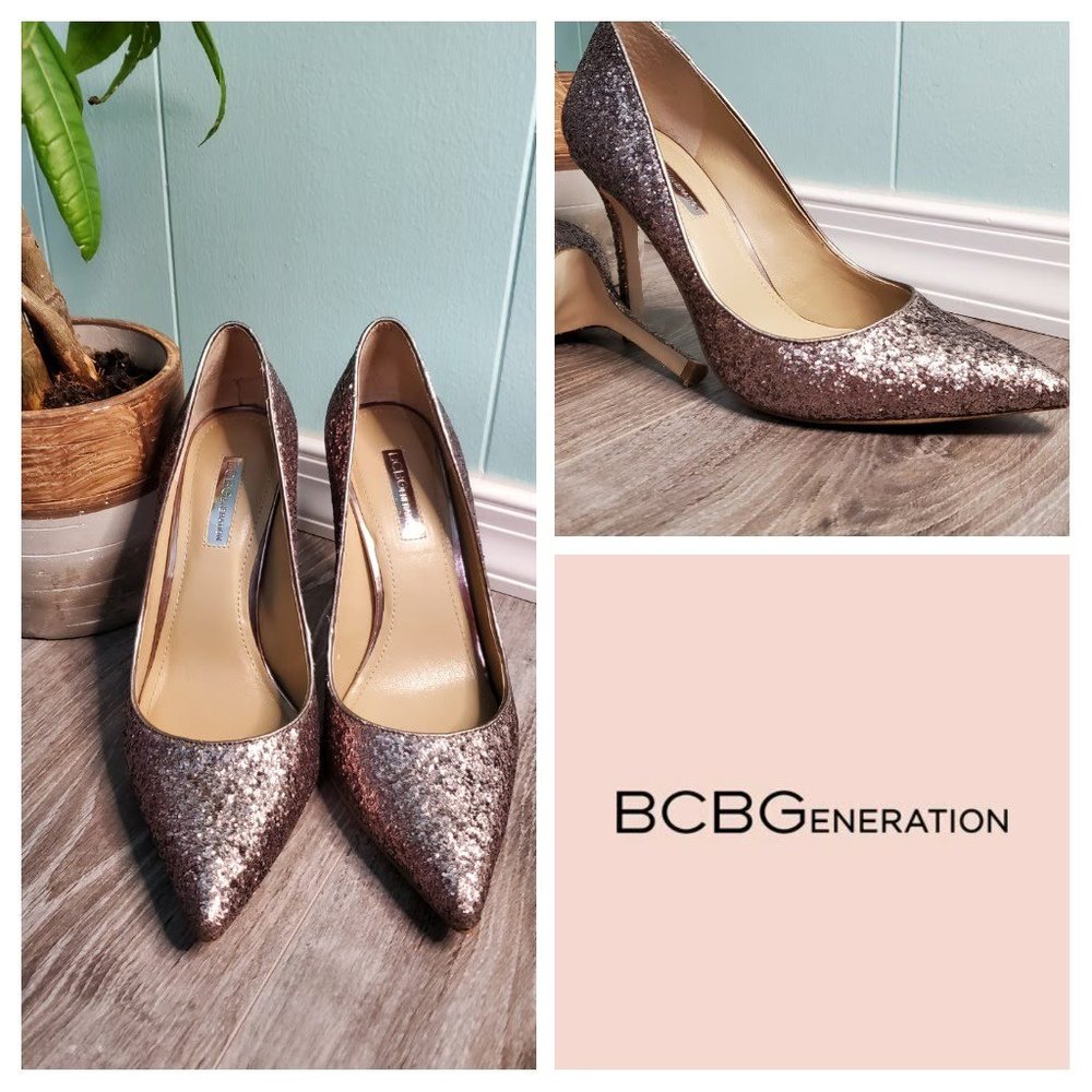BCBGEneration Rose Gold Glitter Heels 7.5M